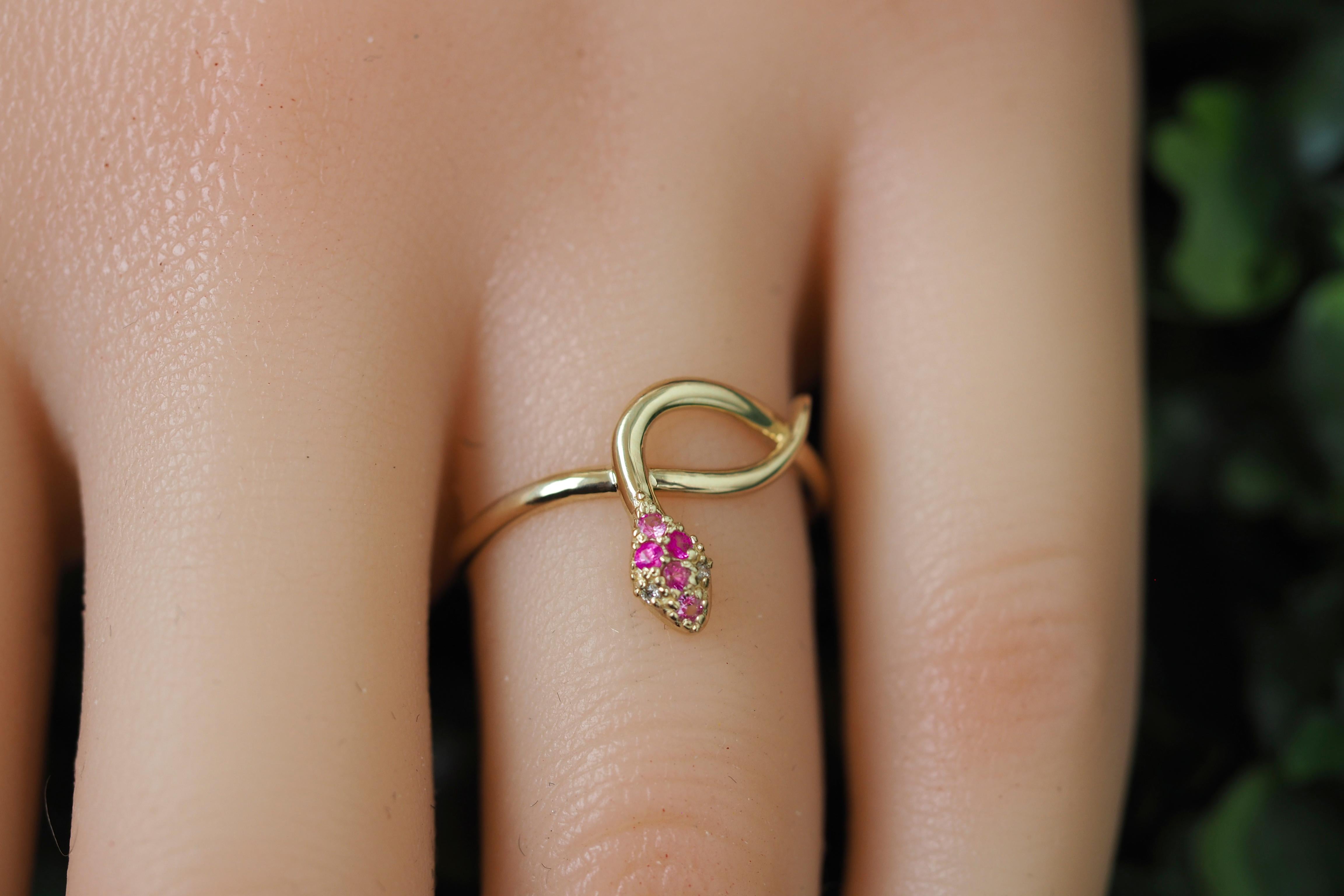 Snake ring with pink sapphire, diamonds.  For Sale 5