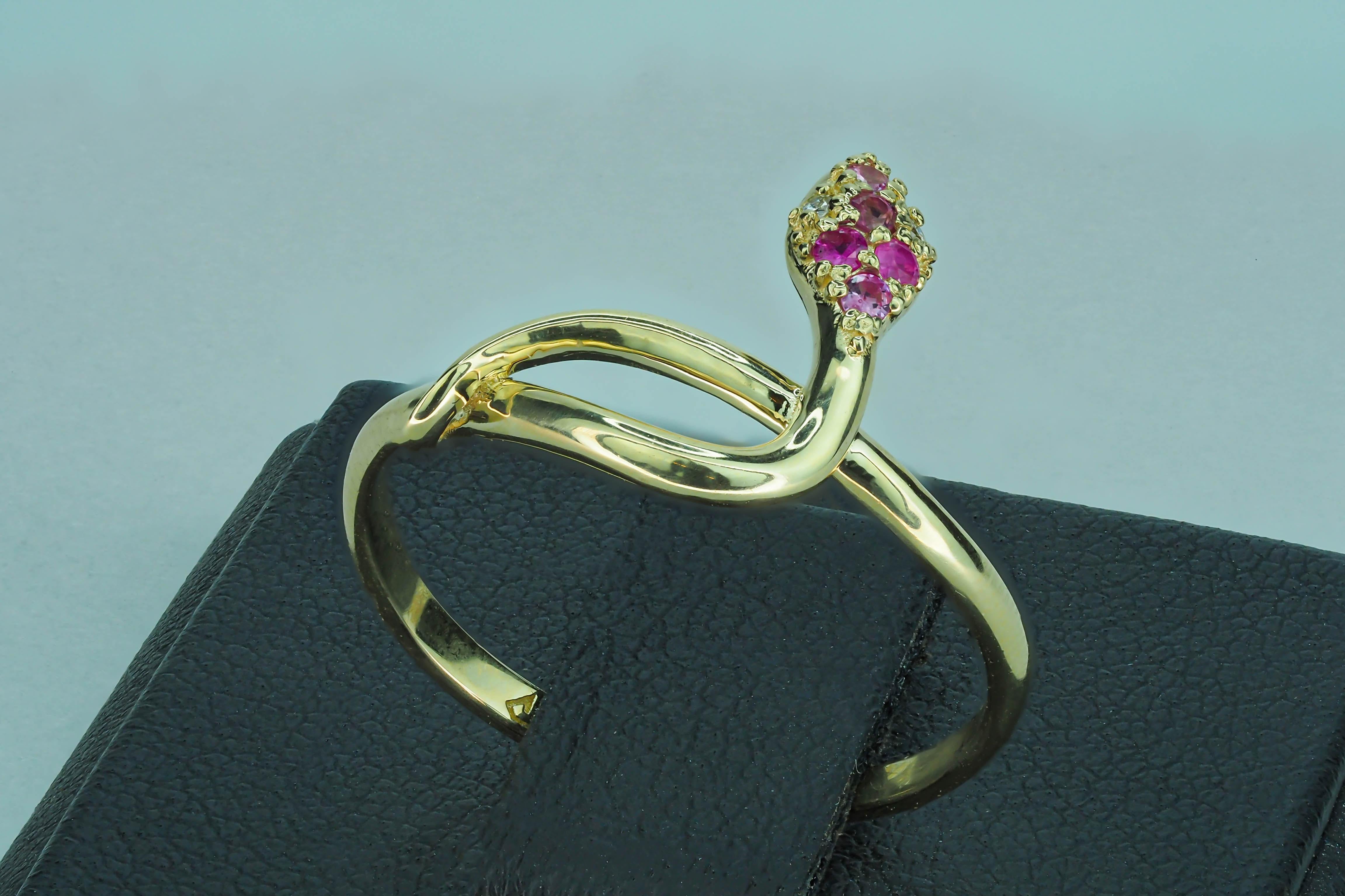 Snake ring with pink sapphire, diamonds.  In New Condition For Sale In Istanbul, TR