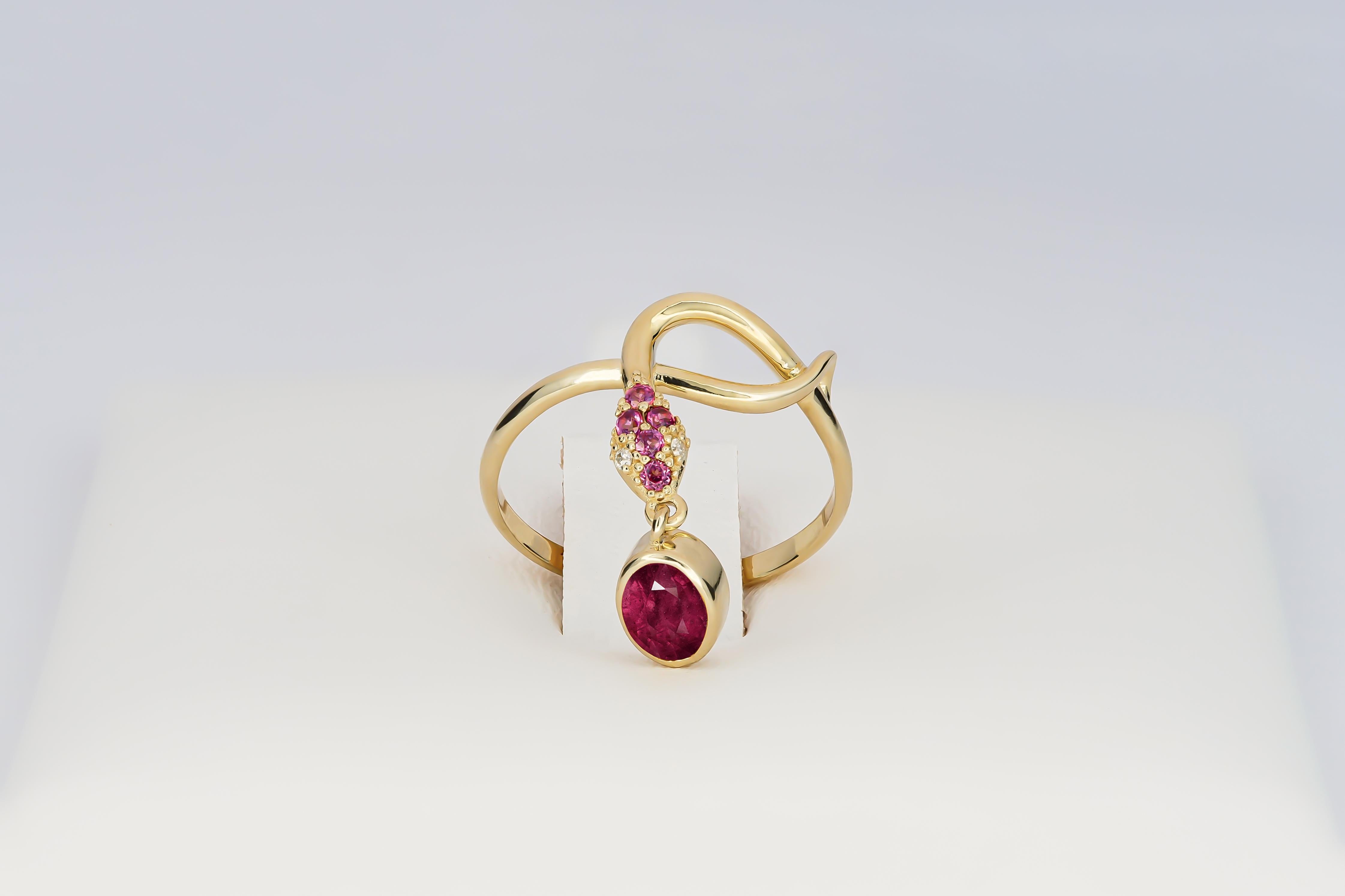 Modern Snake Ring with Ruby, Ruby Gold Ring, Snake Gold Ring For Sale