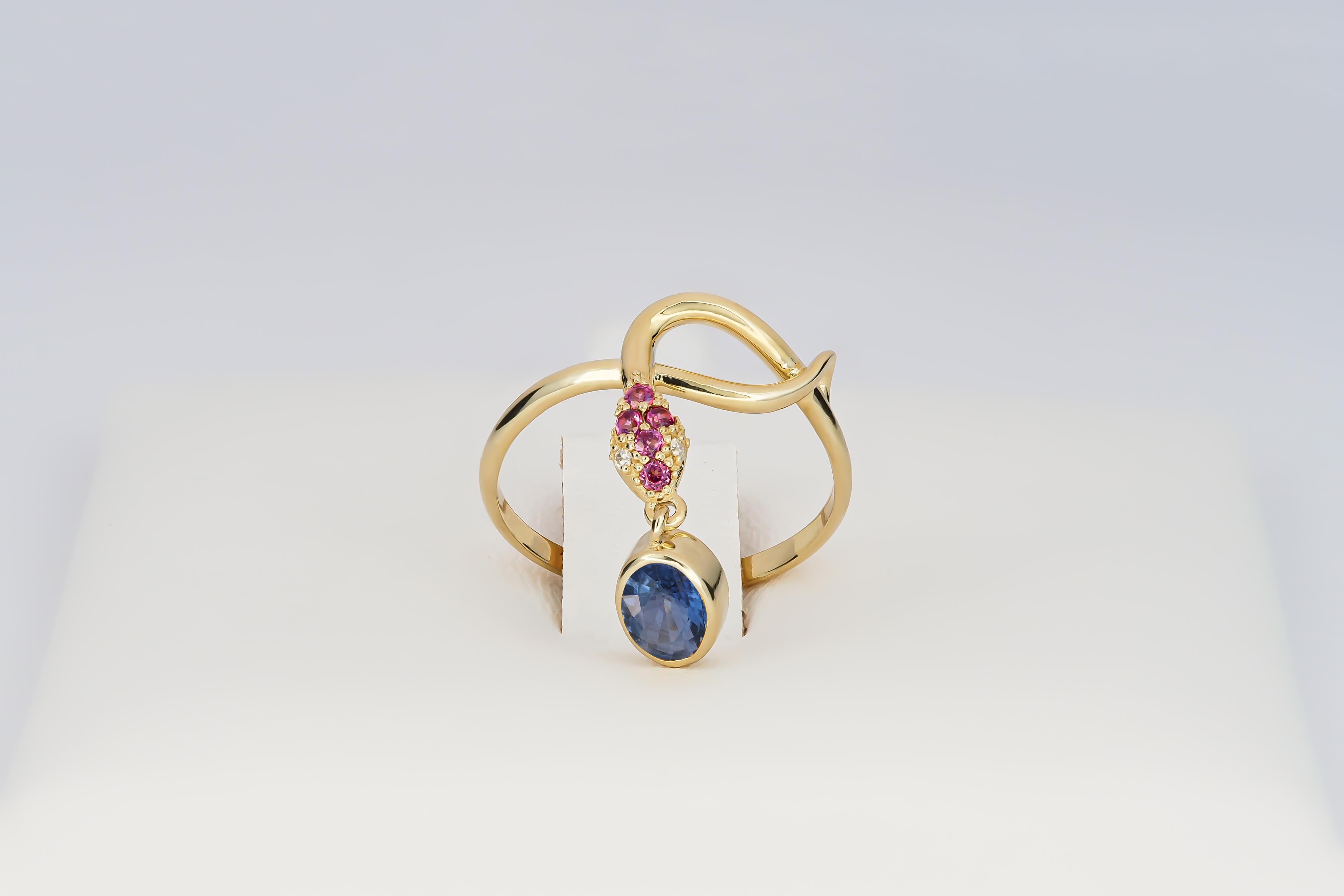 For Sale:  Snake Ring with Sapphire, Blue Sapphire Gold Ring, Snake Gold Ring 4