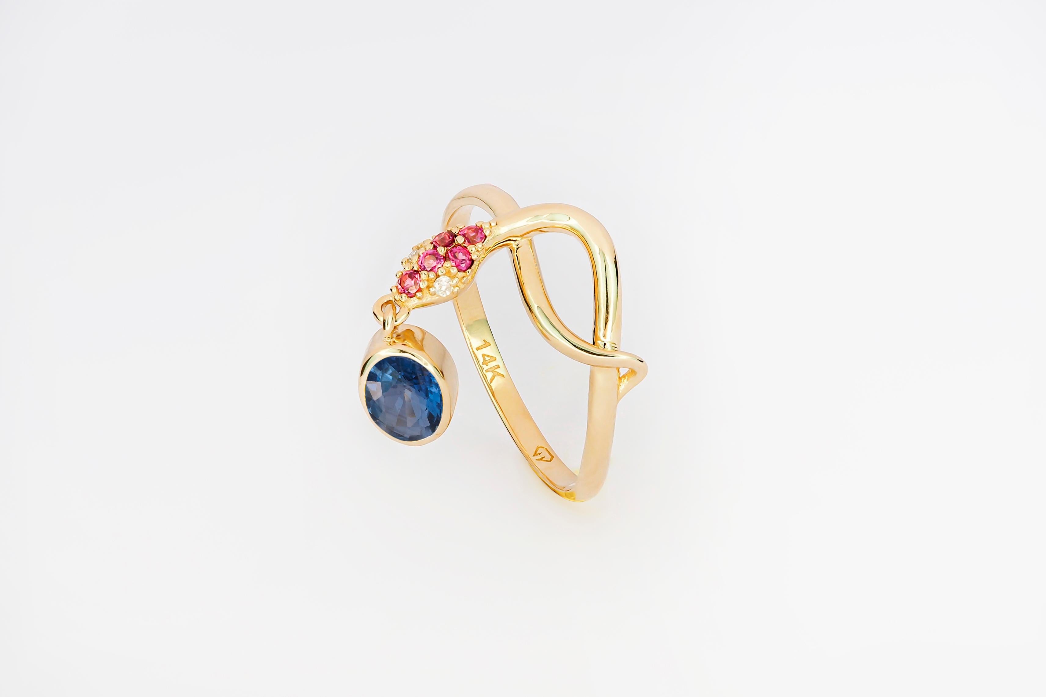 For Sale:  Snake 14k Gold Ring with Sapphire 5