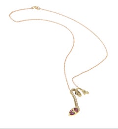 14kt Yellow Gold Snake Pendant Necklace with Rubies & Diamonds, 0.61ct