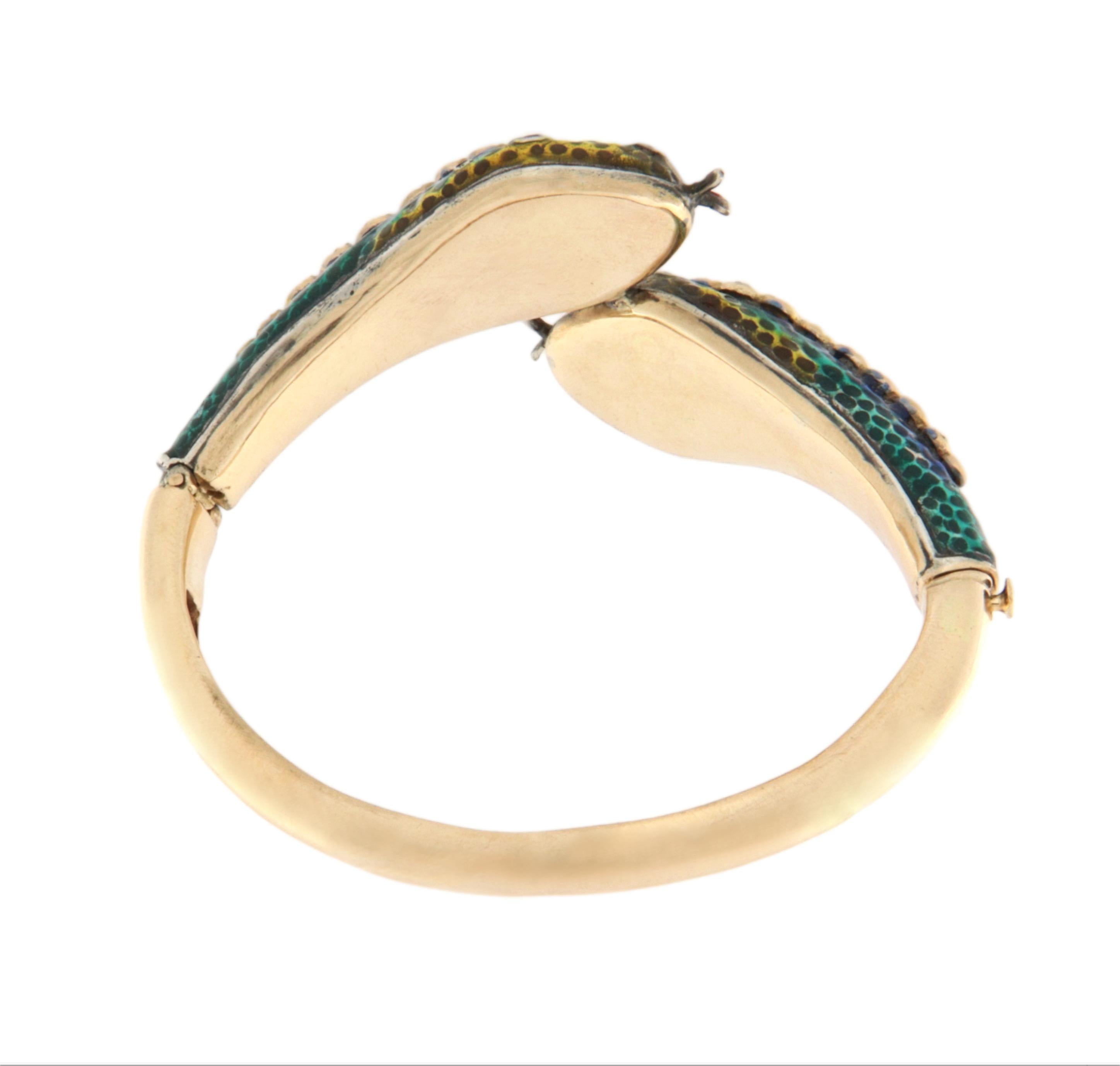 Bracelet jonc en or jaune 14 carats avec rubis et diamants taille rose Neuf - En vente à Marcianise, IT