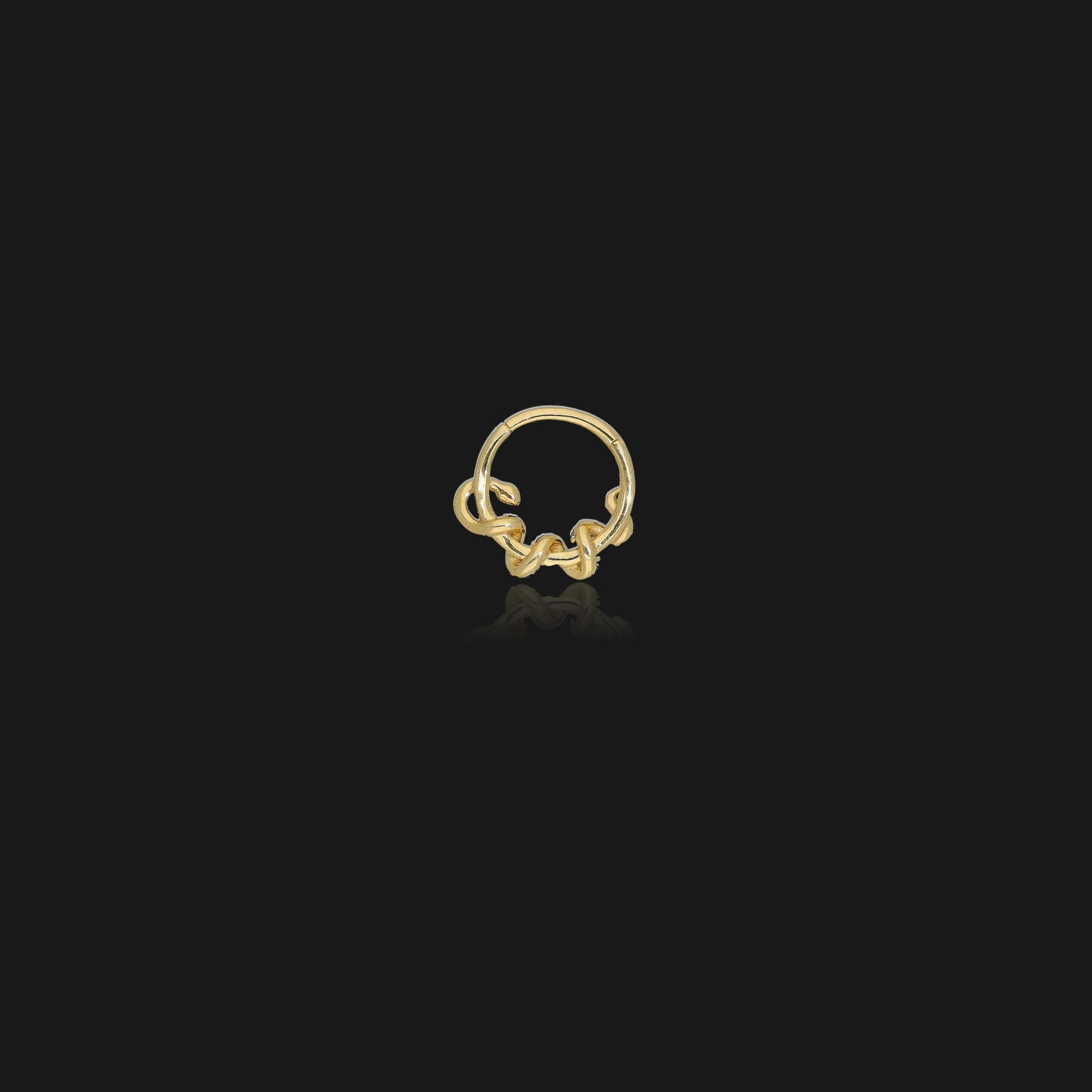 Artisan Snake Septum Jewelry, Solid 14k Gold Black Diamond Nose Ring, Daith Piercing For Sale