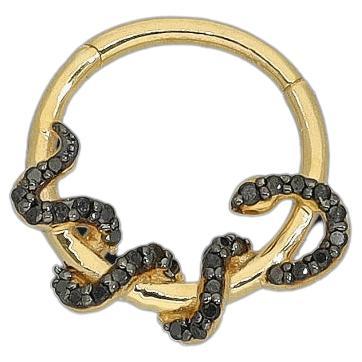 Snake Septum Jewelry, Solid 14k Gold Black Diamond Nose Ring, Daith Piercing For Sale