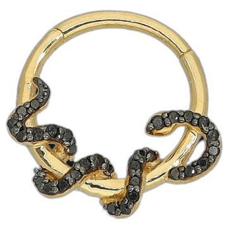 Snake Septum Jewelry, Solid 14k Gold Black Diamond Nose Ring, Daith Piercing  For Sale at 1stDibs