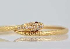 Snake Serpent Bracelet Diamond Head Ruby Eyes 18 Karat