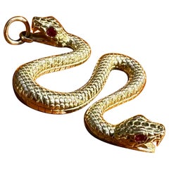 Snake Serpent Pendent Necklace Ruby Eyes 2 Headed Snake Antique 14K Gold