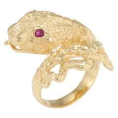 Snake Serpent Ring Retro 18 Karat Yellow Gold Ruby Eyes Fine Estate Jewelry