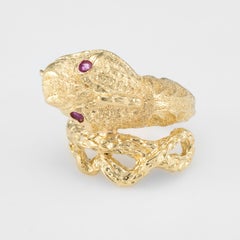 Snake Serpent Ring Vintage 18 Karat Yellow Gold Ruby Eyes Fine Estate Jewelry