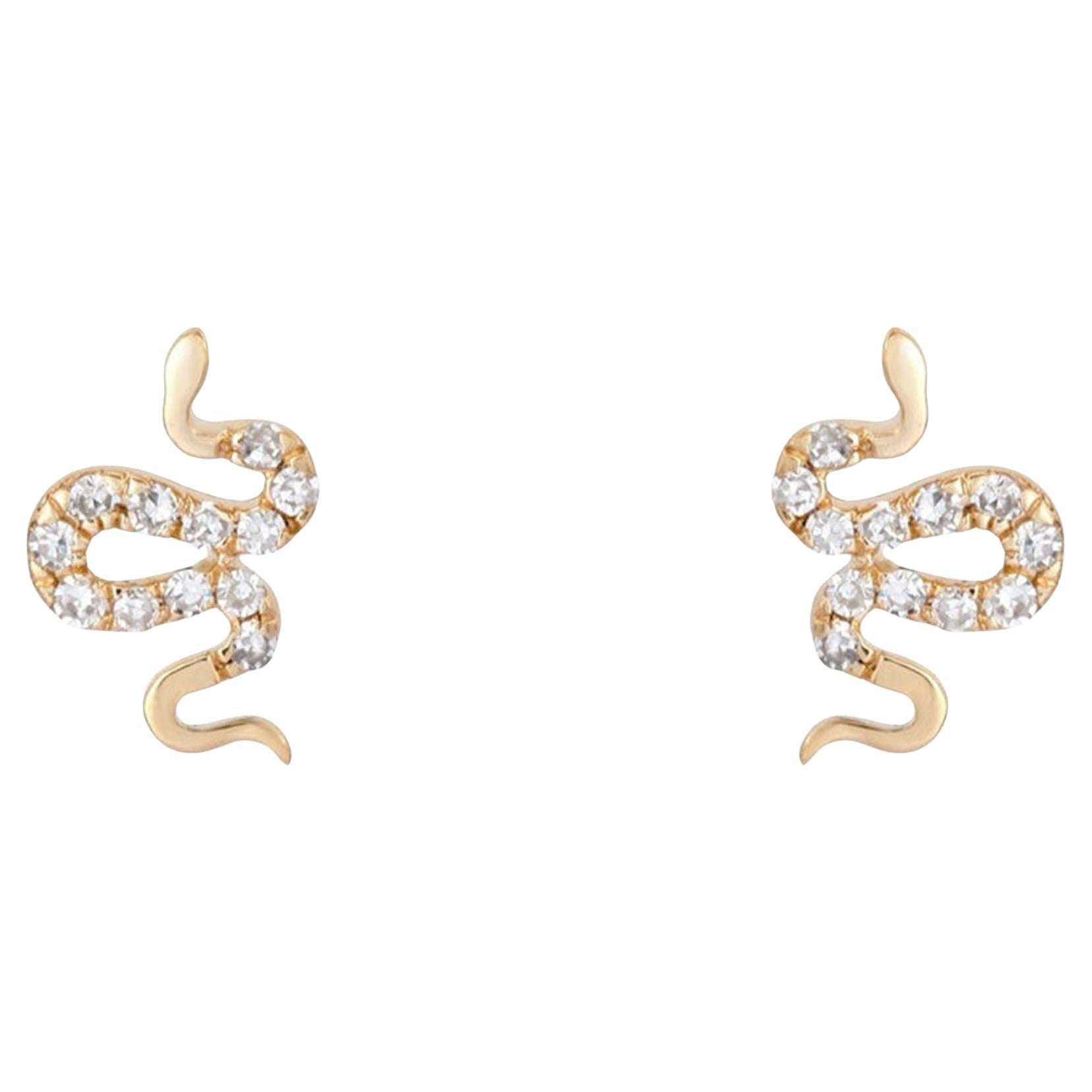 0.06ct Diamond Snake Shape 14K Gold Stud Earrings