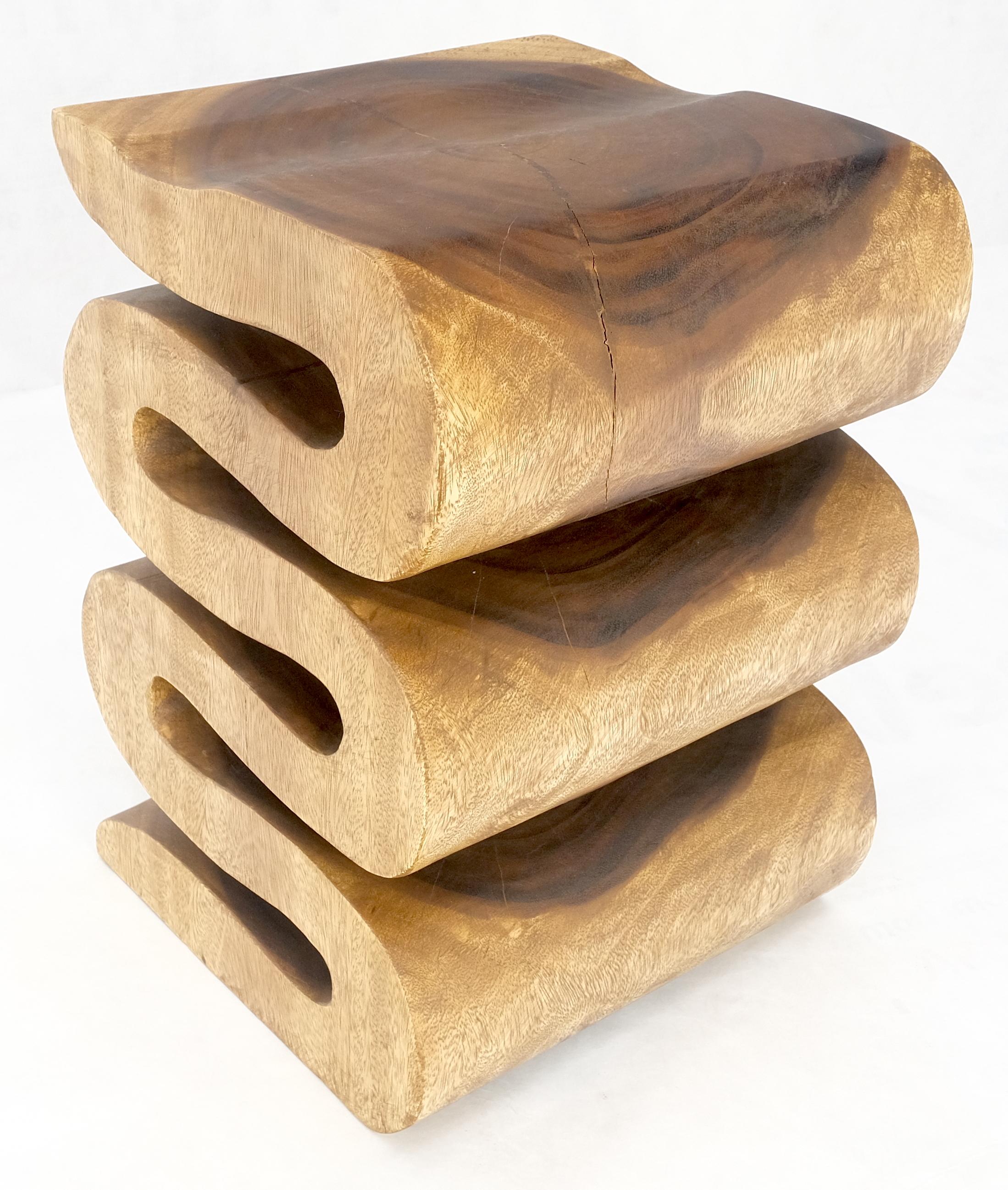 Snake Shape One Piece Carved Solid Walnut Square Top Stool Side Table Stand MINT For Sale 1