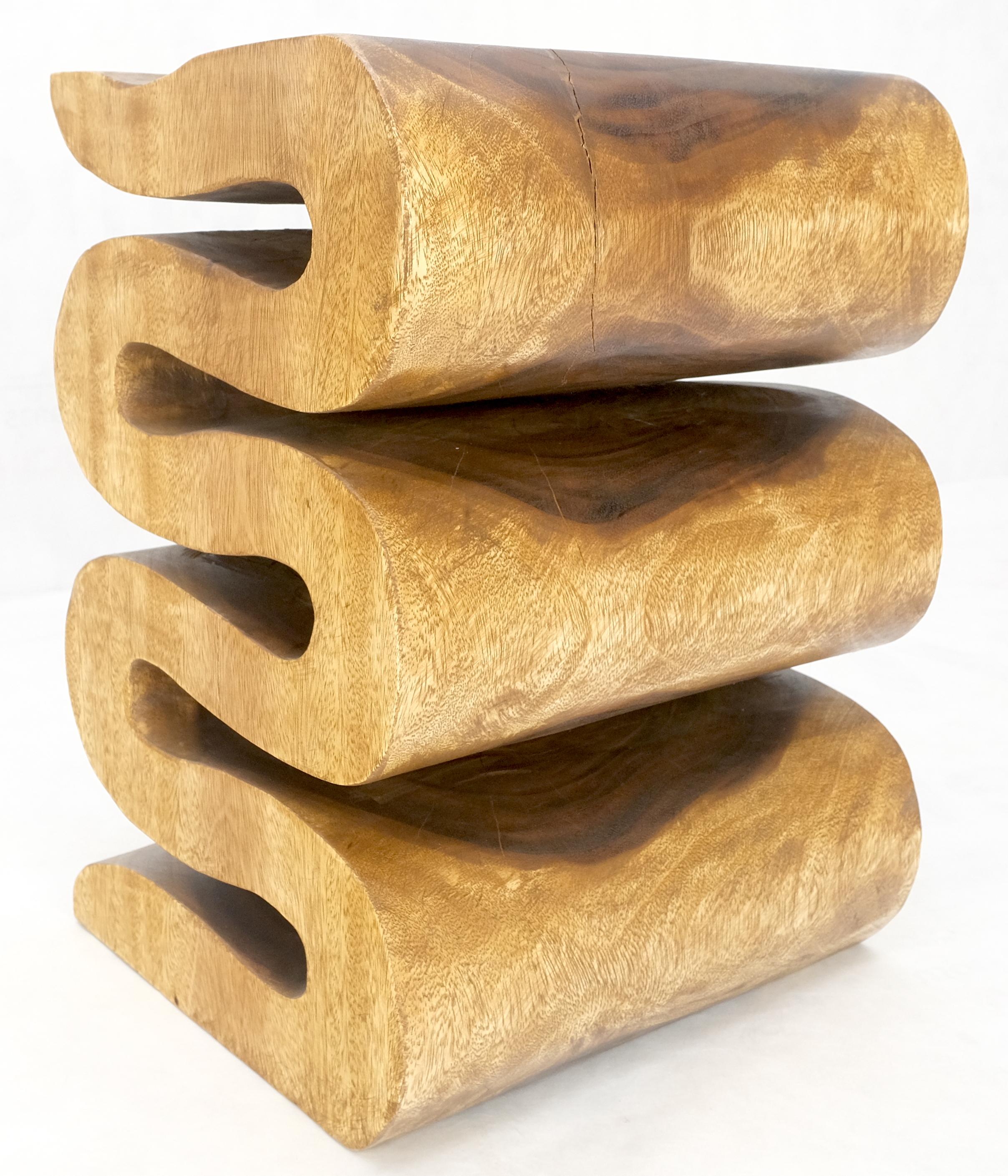 Snake Shape One Piece Carved Solid Walnut Square Top Stool Side Table Stand MINT For Sale 2