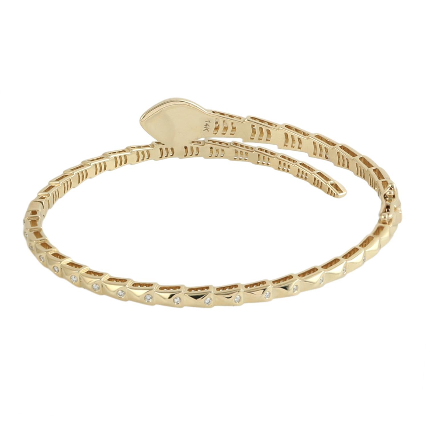 Mixed Cut Snake Shaped Bracelet Made In 14k Yellow Gold For Sale