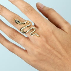 Snake Shaped Long Ring With Ruby & Sapphire With Pave Diamonds In Yellow Gold