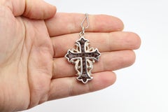 Snake Skin Cross Sterling Silver Real Snake Leather Cross Pendant