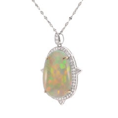 Snake Skin Opal and Diamond Platinum Statement Pendant Necklace