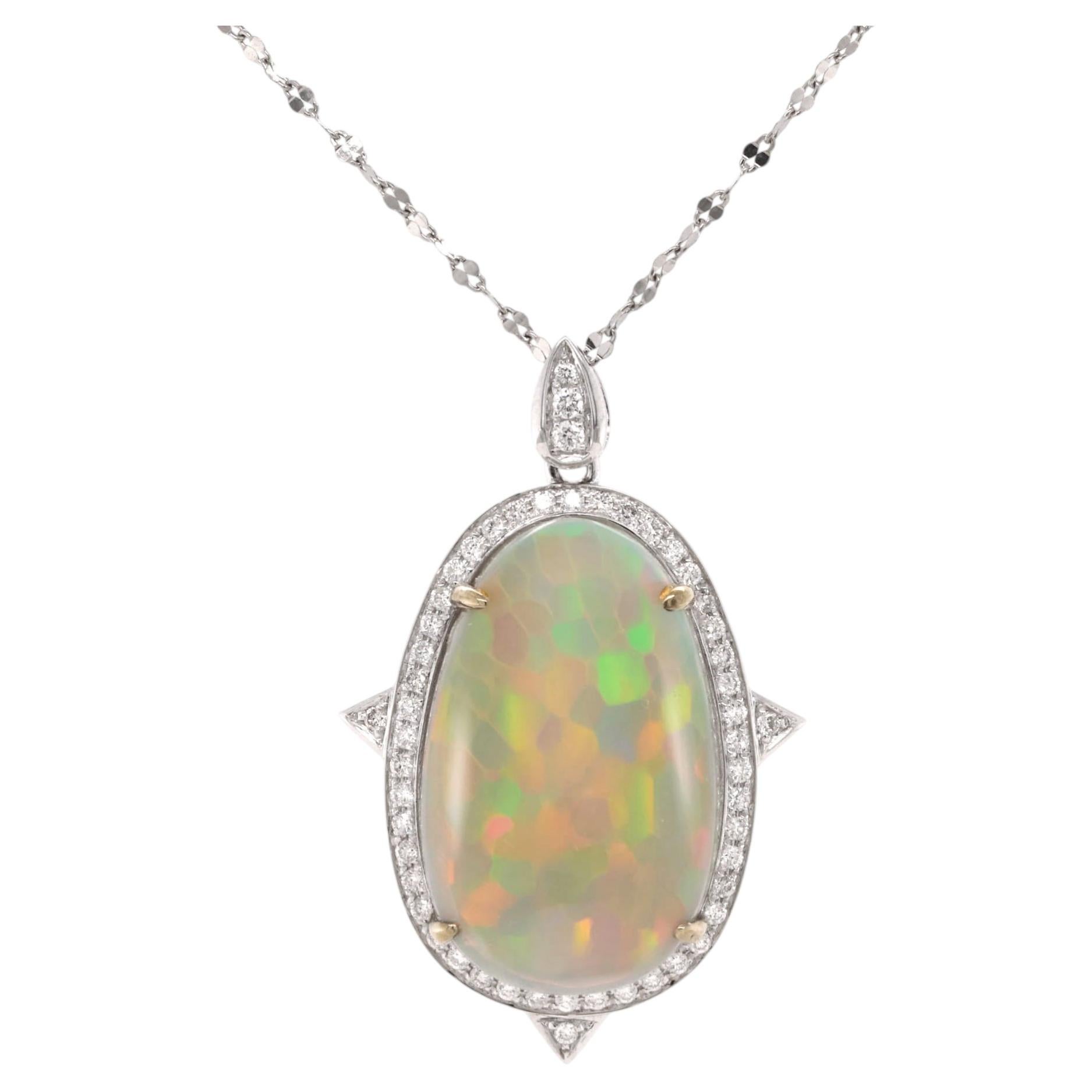 Snake Skin Opal and Diamond Platinum Statement Pendant Necklace - Fei Liu For Sale