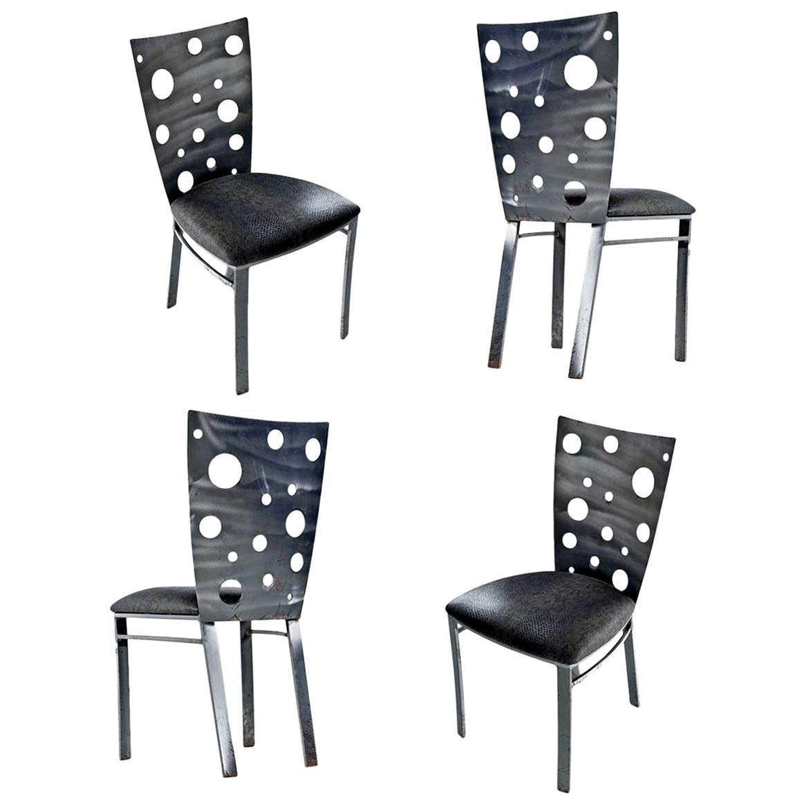 Snake Skin Vinyl Brutalist Style Dining Chairs by Johnston Casuals Furniture