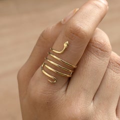 Anello a spirale a forma di serpente in oro giallo massiccio 14k - Gioiello minimalista da indossare in combinazione