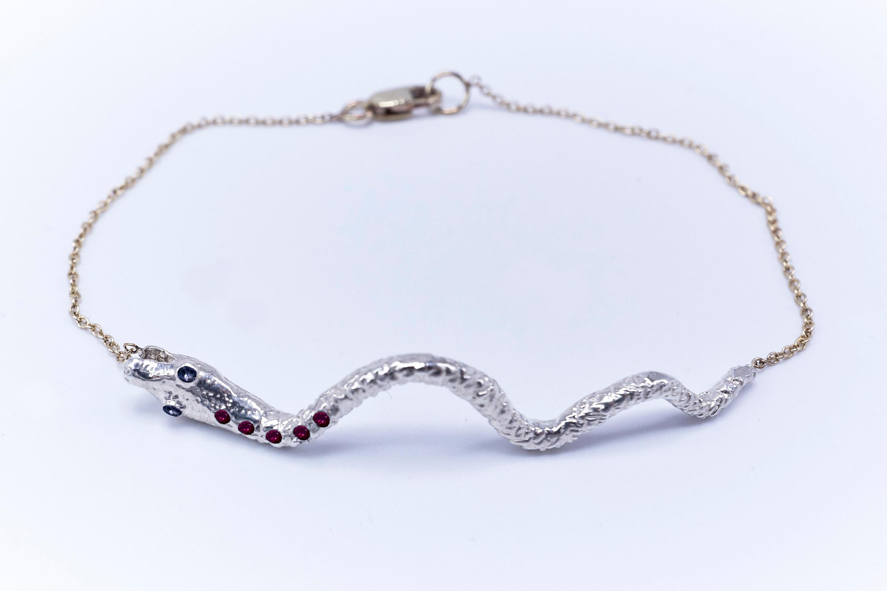 Taille brillant J Dauphin Bracelet serpent en argent sterling, rubis et tanzanite, bijoutier animal en vente