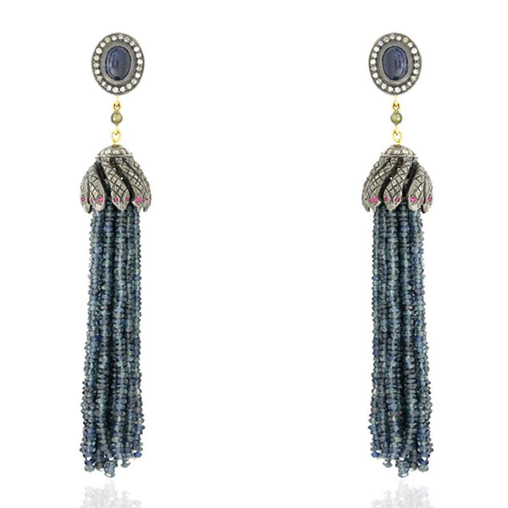 Artisan Snake Tassel Earring with Sapphire & Ruby Made In 18k Gold For Sale