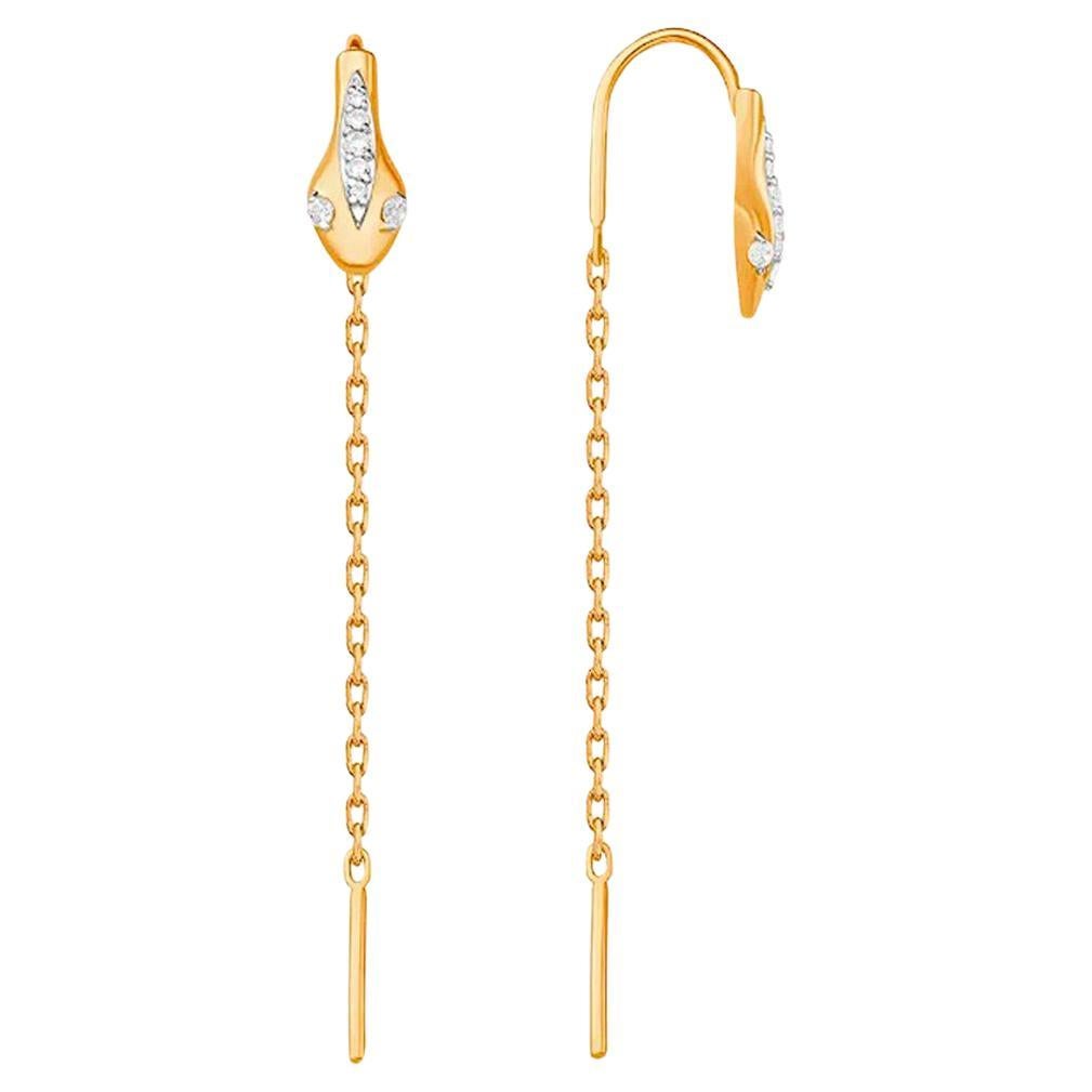 Snake threader chain earrings 14k gold /. For Sale