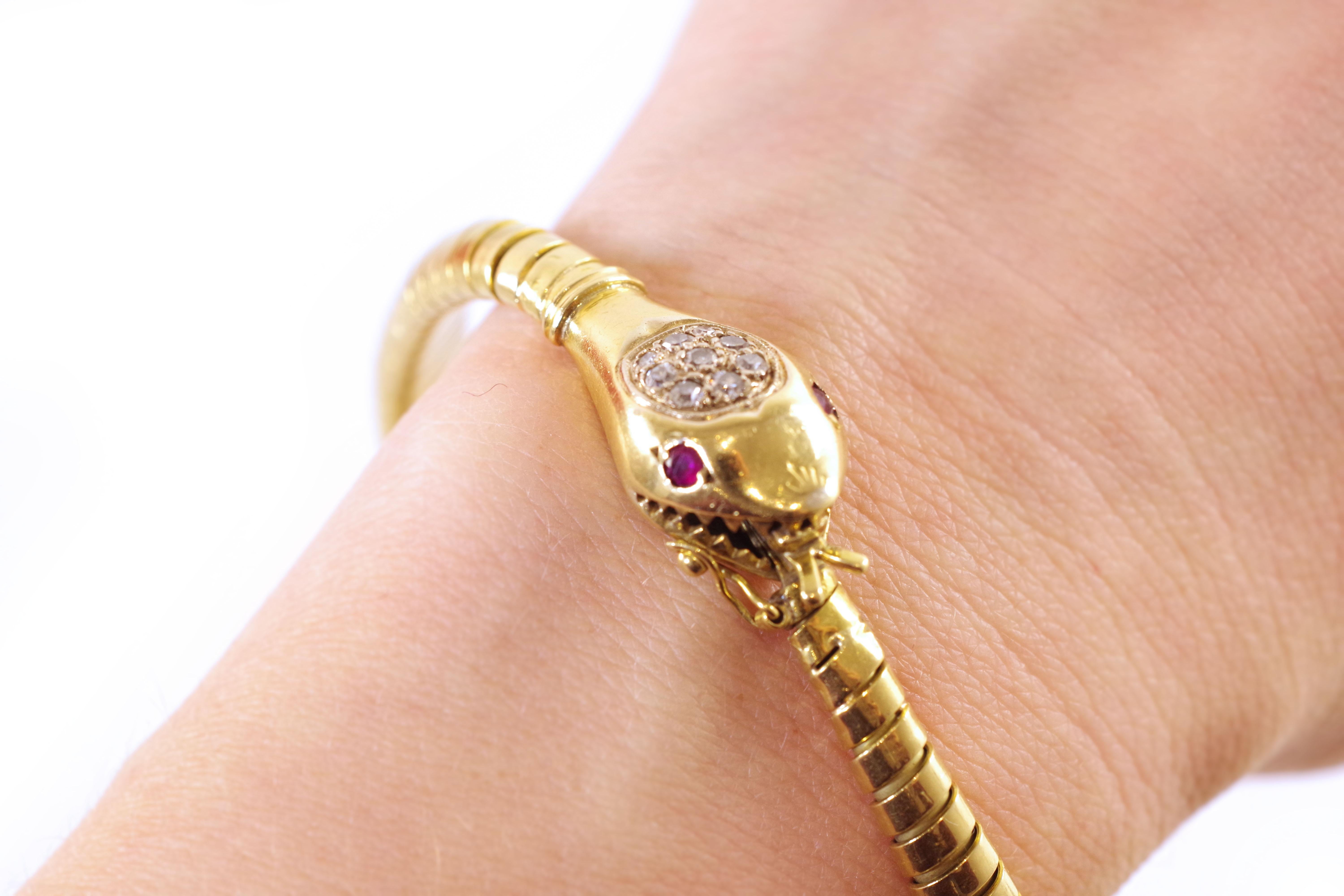 Schlangen-Tubogas-Armband aus Gelbgold 18k, Retro-Armband für Damen oder Herren im Angebot