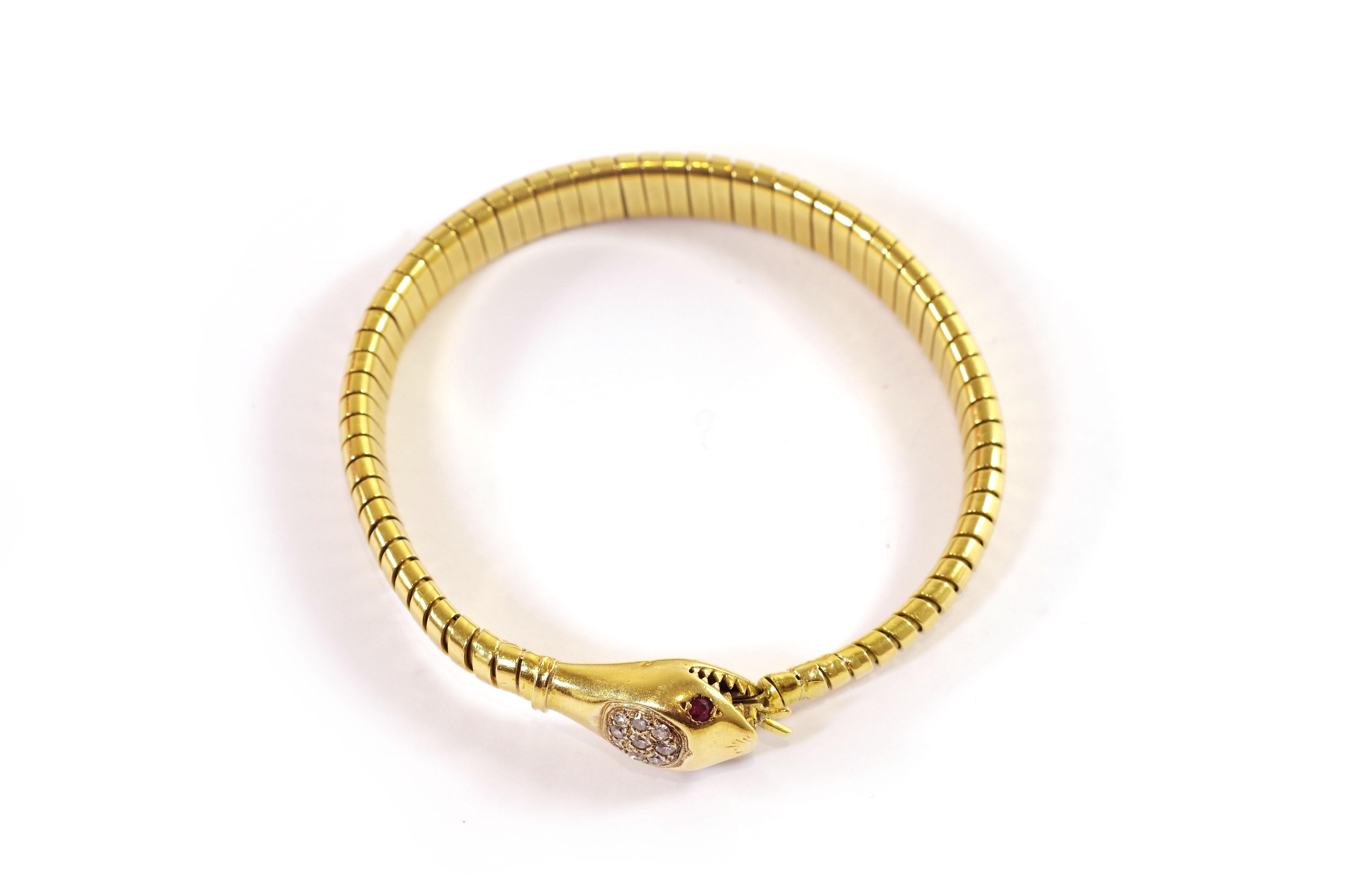 Schlangen-Tubogas-Armband aus Gelbgold 18k, Retro-Armband im Angebot 2