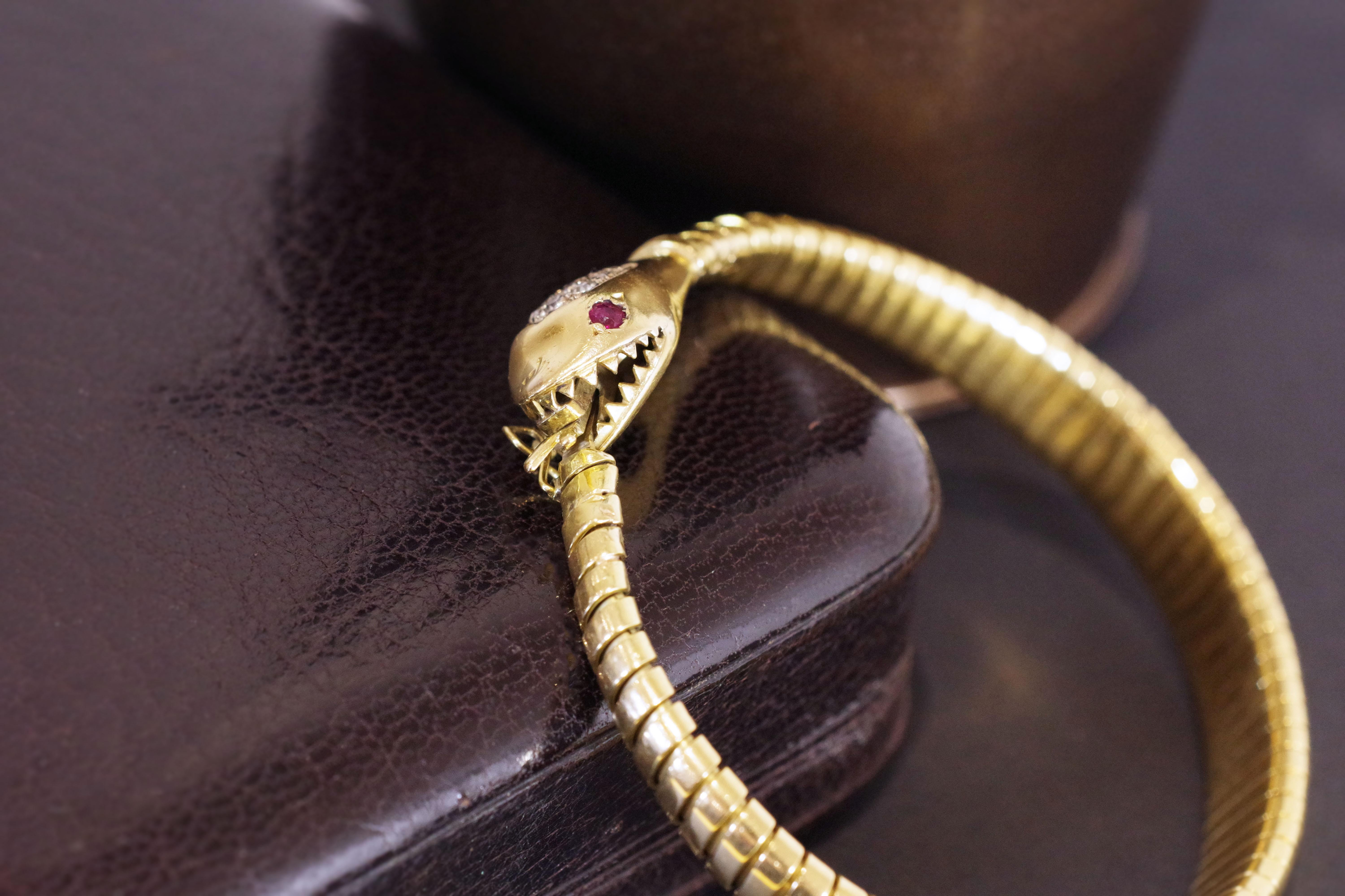 Schlangen-Tubogas-Armband aus Gelbgold 18k, Retro-Armband im Angebot 4