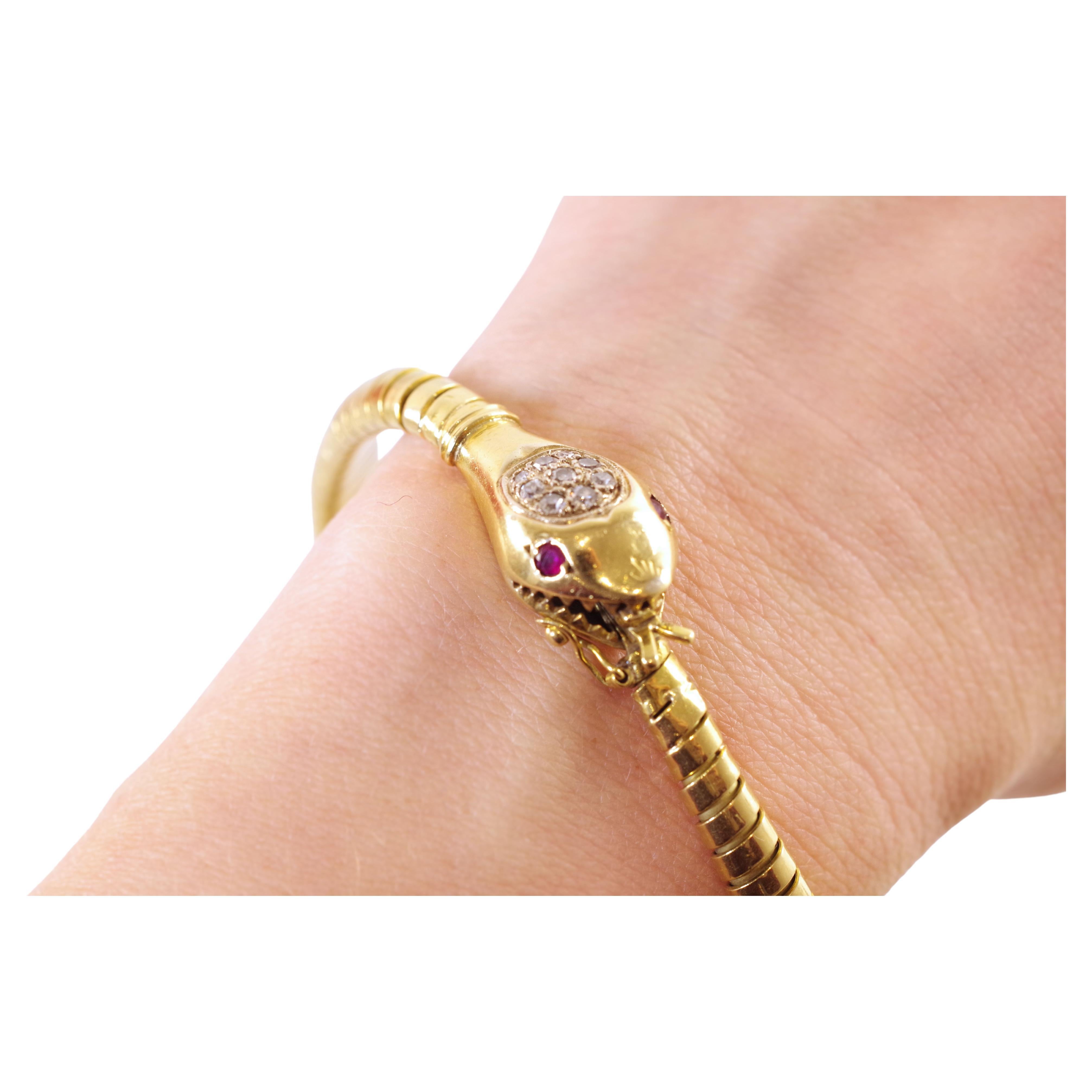 Snake Tubogas Bracelet in Yellow Gold 18k, Retro Bracelet