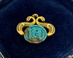 Snake Turquoise Scarab Egyptian Revival Pendant Necklace Antique Victorian Gold