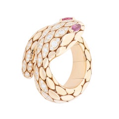 Snake White Diamonds and Rubies Fashion Ring 18kt Rose Gold