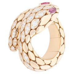 Snake White Diamonds and Rubies Fashion Ring 18kt Rose Gold