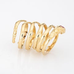 Snake Wrap Ring 6 Bands Vintage 18k Yellow Gold 5 Serpent Fine Estate Jewelry