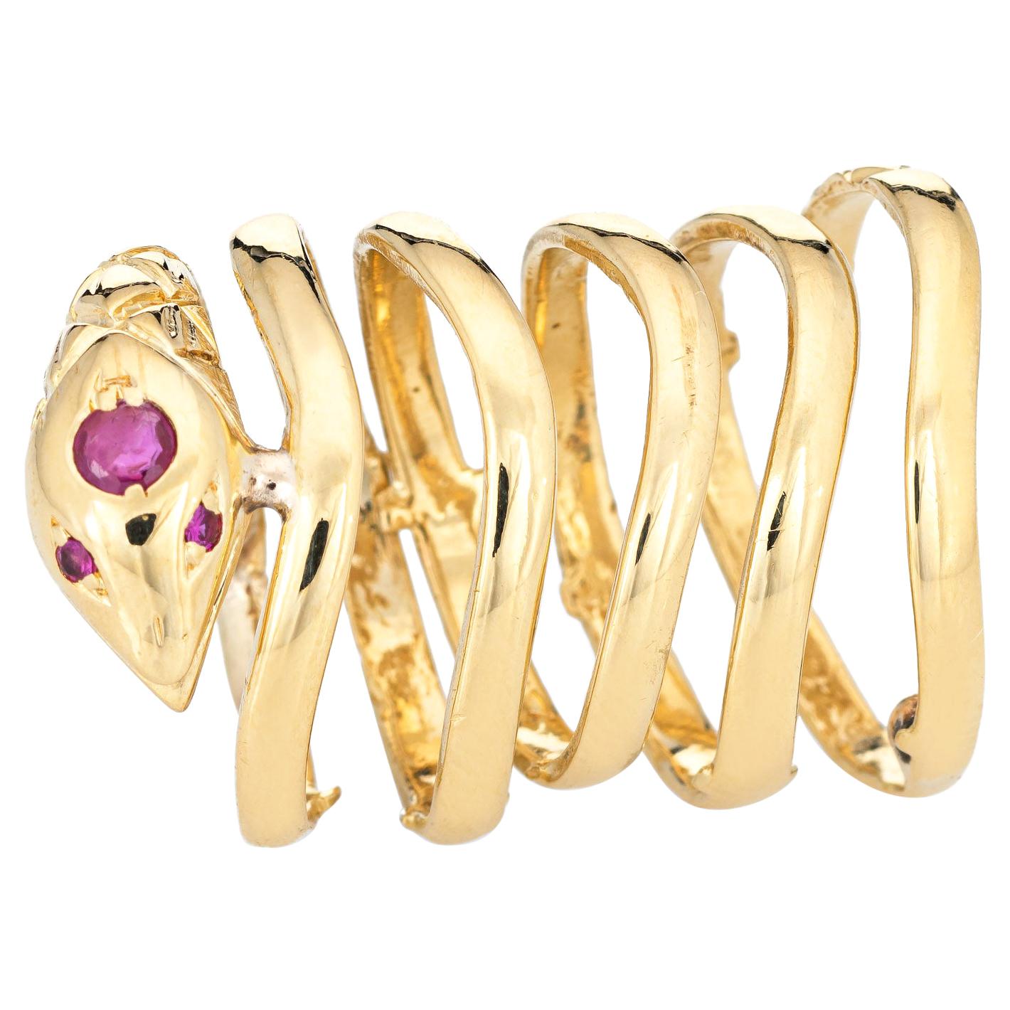 Bague enveloppante serpent vintage à 6 anneaux en or jaune 18 carats avec 5 serpents, bijouterie d'héritage en vente