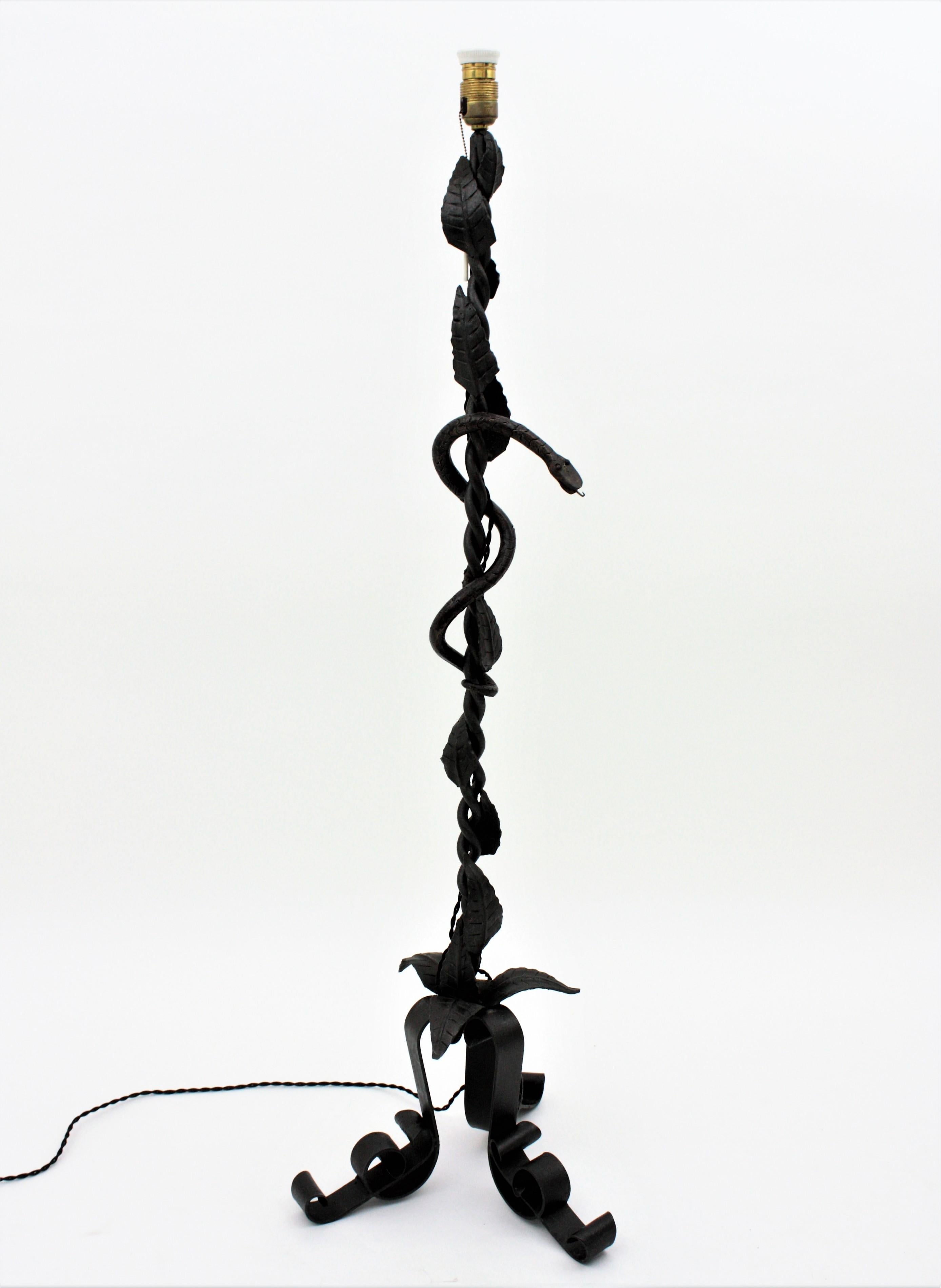 Forged Snake Wrought Iron Floor Lamp in the Style of Umberto Bellotto