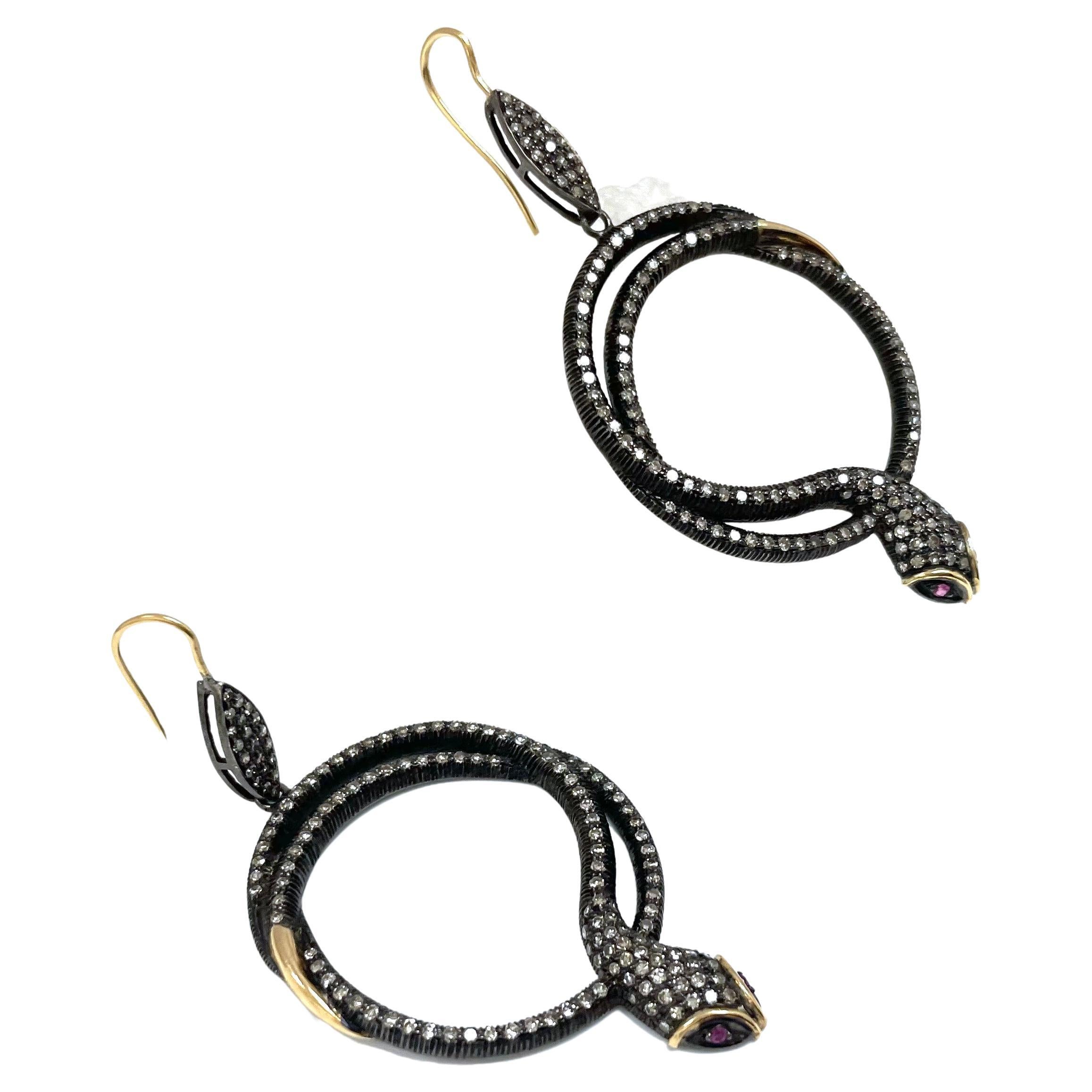 Snakes with Ruby Eyes and Diamonds Paradizia Earrings For Sale 2