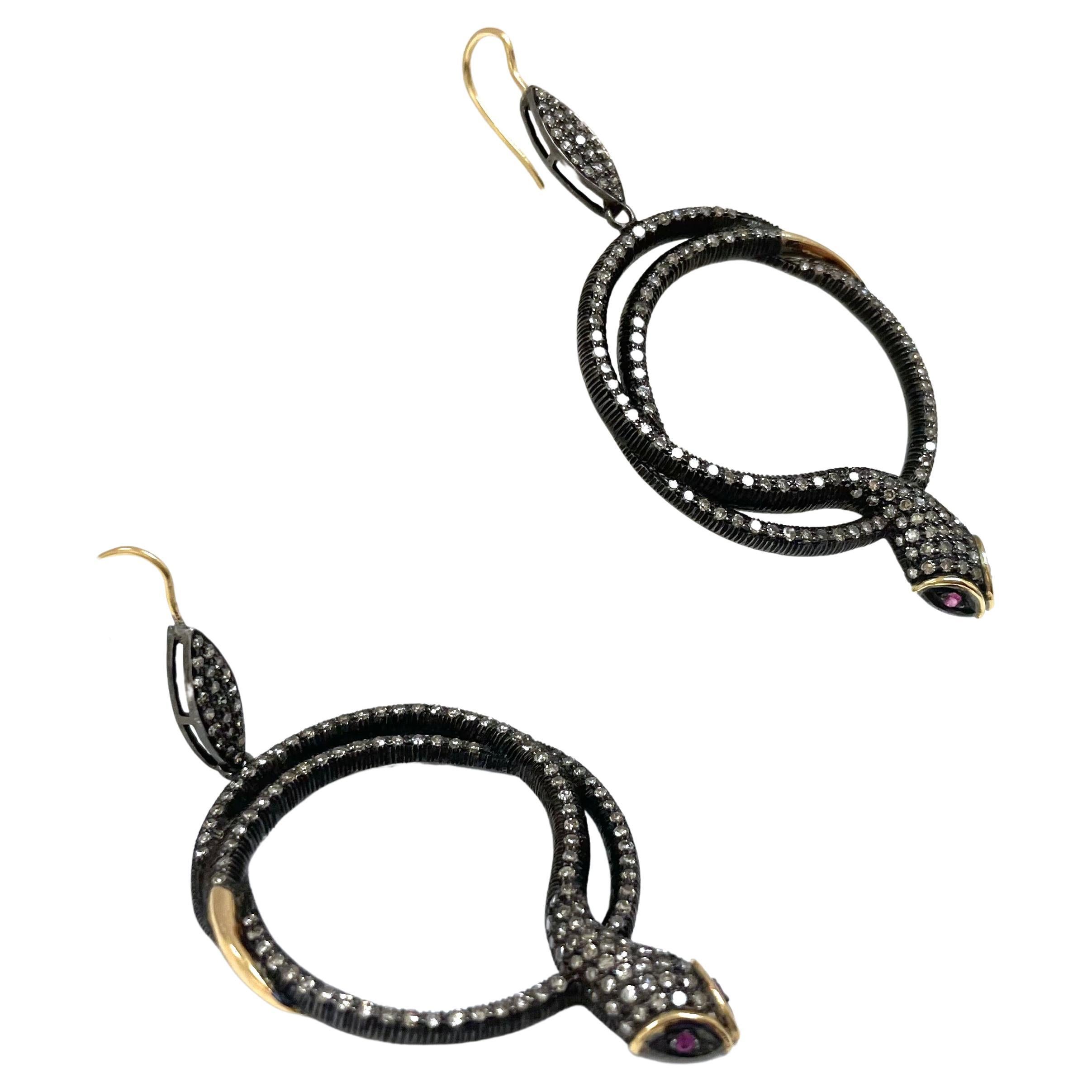 Snakes with Ruby Eyes and Diamonds Paradizia Earrings For Sale 4