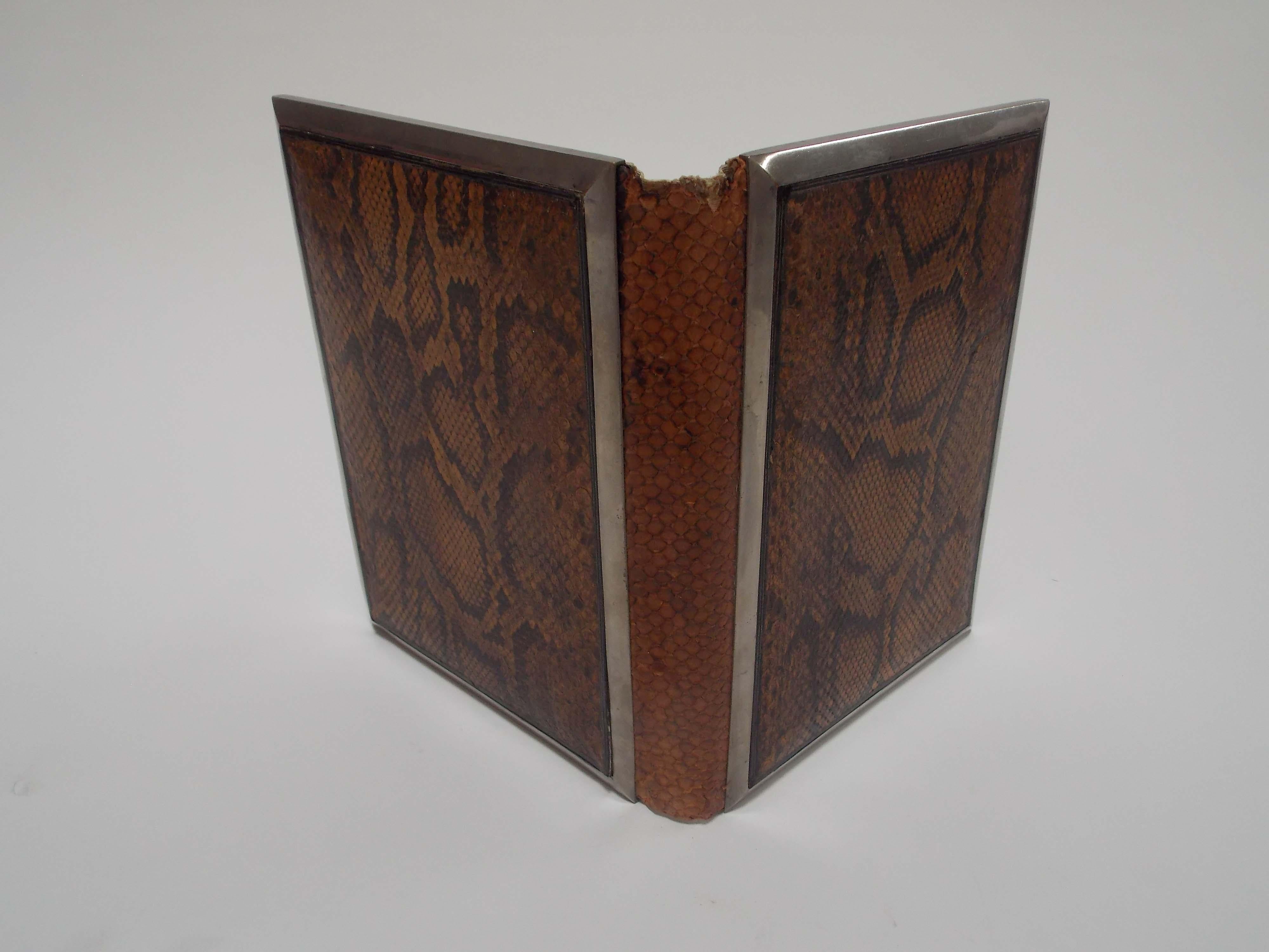 Mid-20th Century Snakeskin and Silver Desk Book For Sale