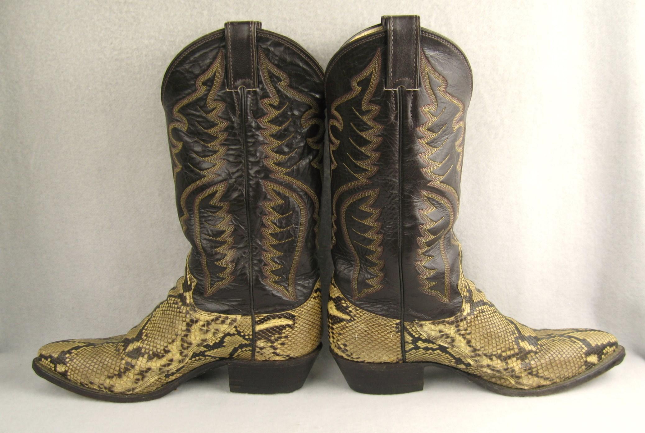 Maat 7 1/2D Heren Schoenen Herenschoenen Laarzen Cowboy & Westernlaarzen Vintage Justin Taupe Brown Snakeskin Cowboy Boots 