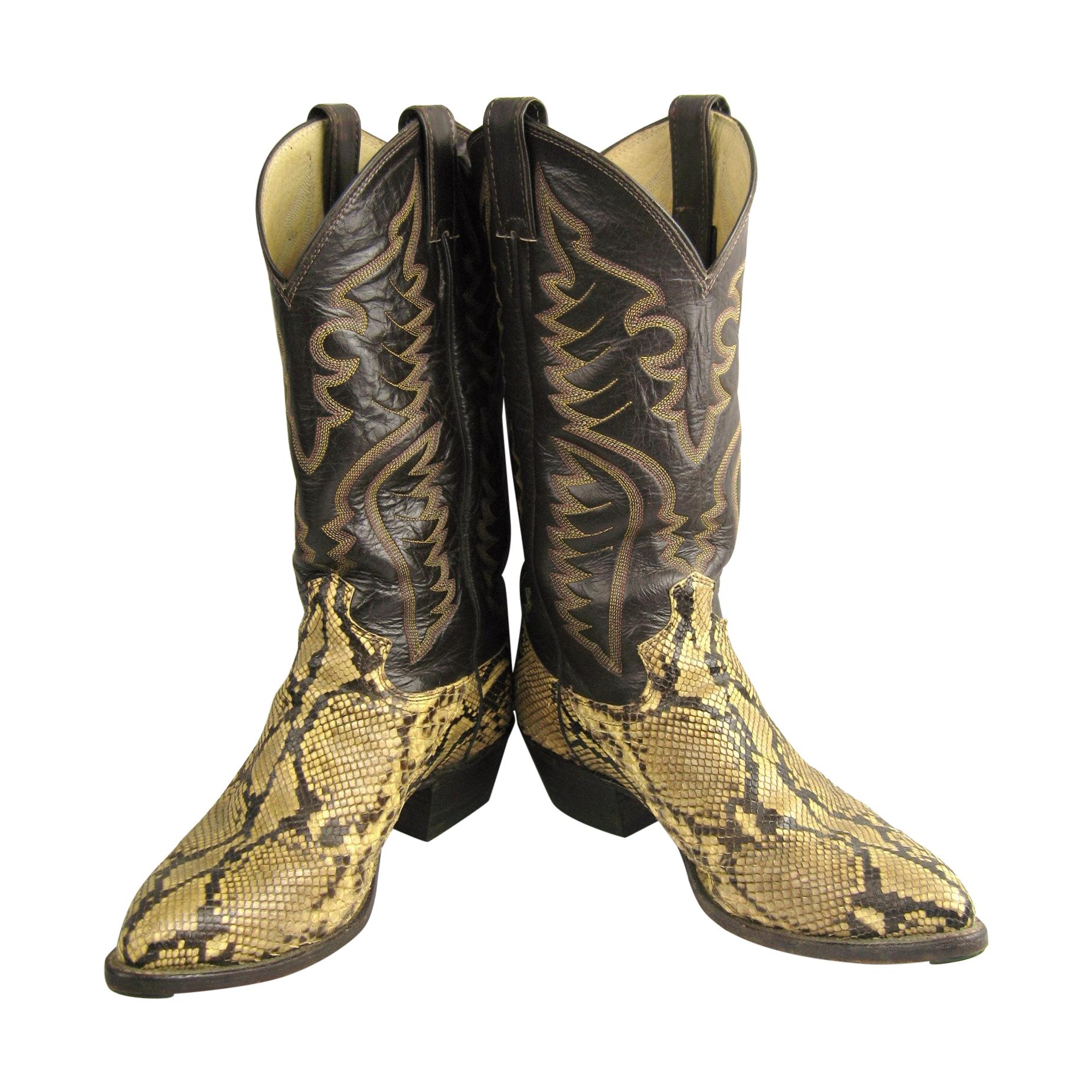 Schoenen Herenschoenen Laarzen Cowboy & Westernlaarzen Maat 7 1/2D Heren Vintage Justin Taupe Brown Snakeskin Cowboy Boots 
