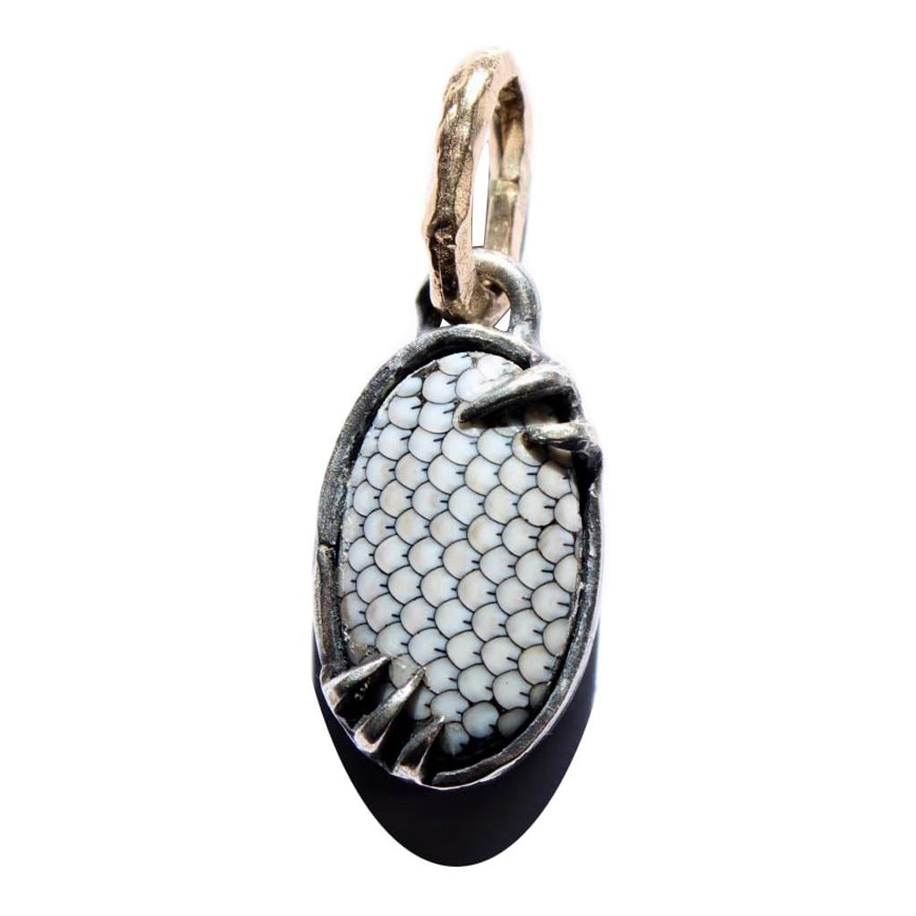 Snakeskin Fossil Pendant with 14 Karat Gold Bail For Sale