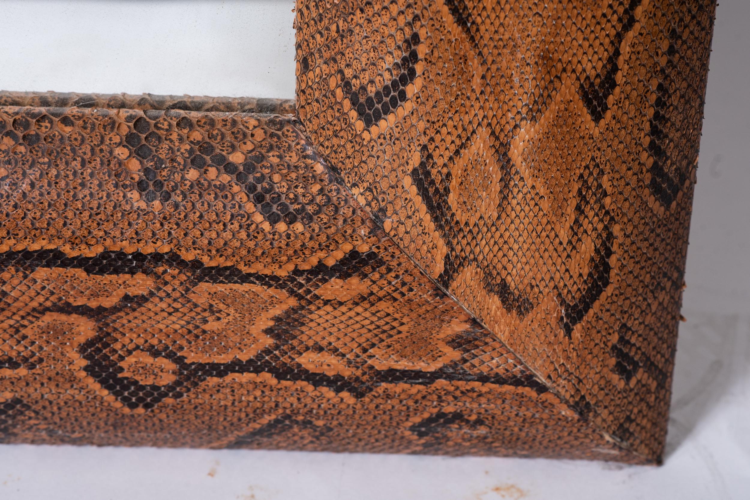 Miroir encadré de peau de serpent France, vers 1980 Bon état - En vente à Paris, FR