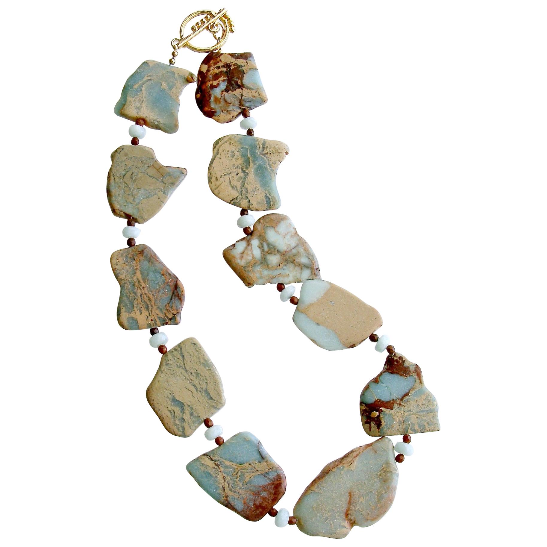 Snakeskin Jasper Amazonite Fossil Coral Necklace, Jessa II Necklace