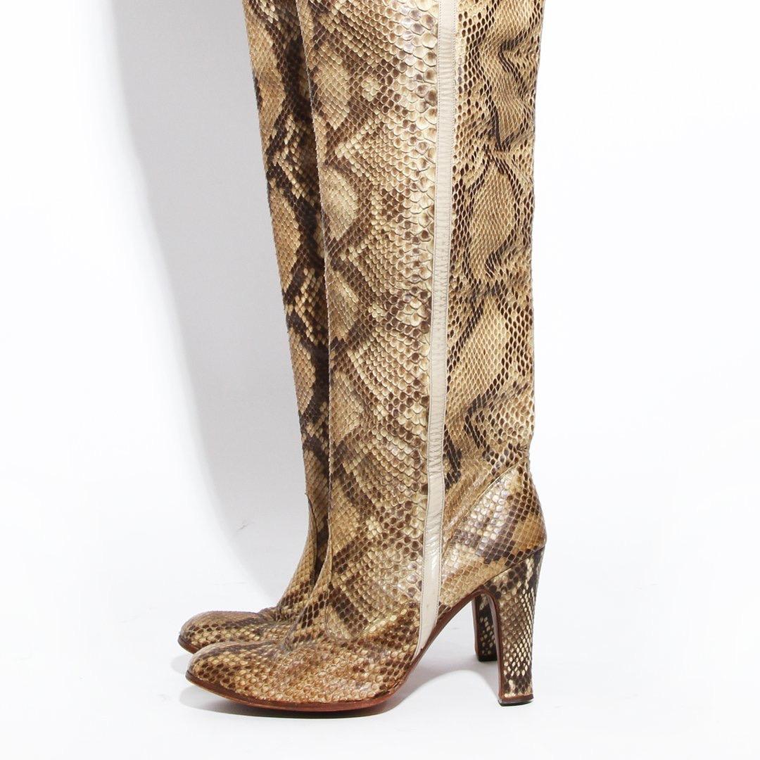 brown snakeskin knee high boots