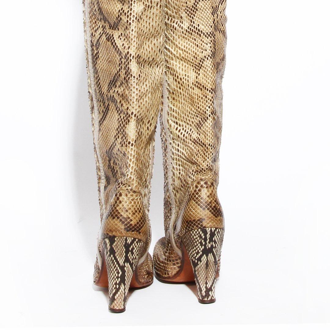 brown snakeskin knee high boots