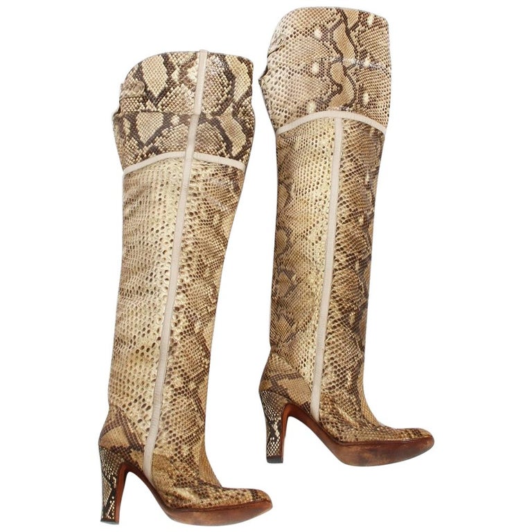flat snakeskin knee high boots