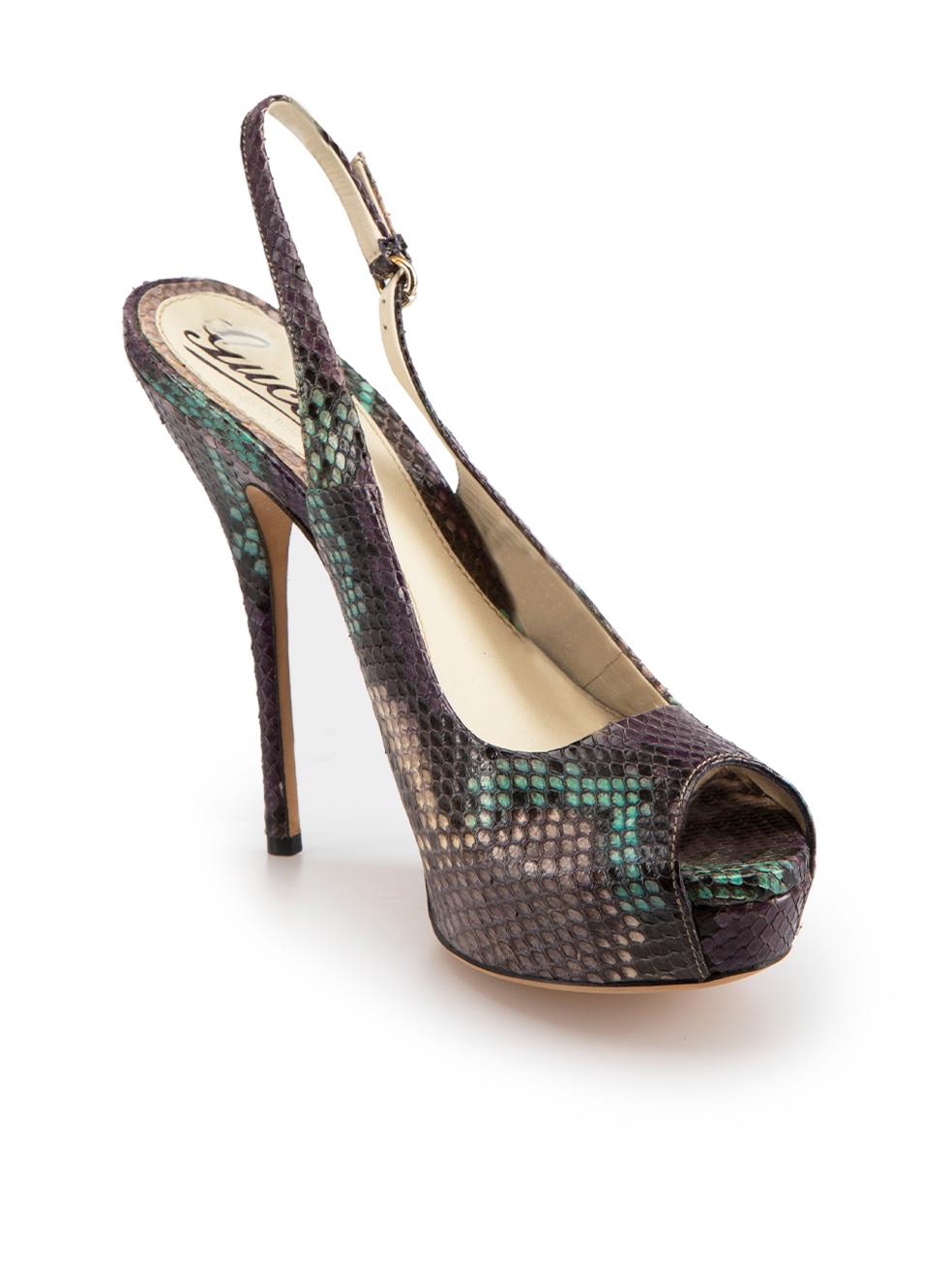 CONDITION is Very good. Hardly any visible wear to heels is evident on this used Gucci designer resale item. Dustbag included.



Details


Multicolour

Snakeskin

High heels

Peep-toe

Adjustable slingback strap

Platform



 

Made in