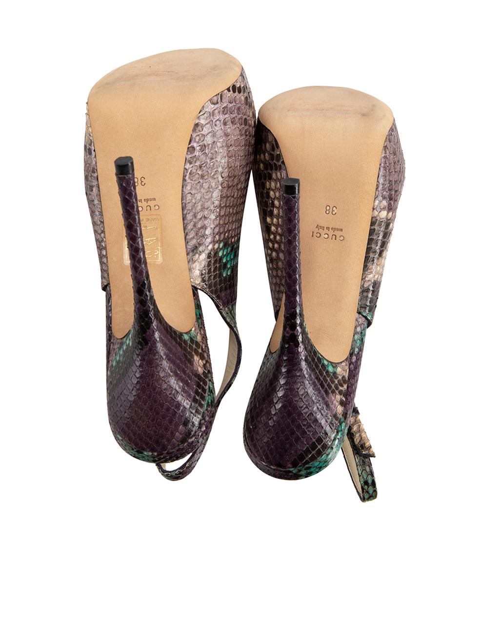 Women's Snakeskin Platform Peep-Toe Heels Size IT 38 For Sale